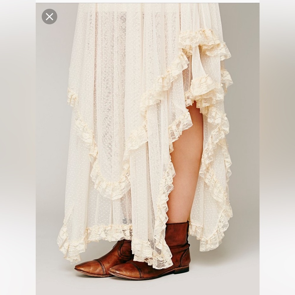 Vintage Rare Free People Spanish Court Ruffles Lace Asymmetrical Maxi Skirt L